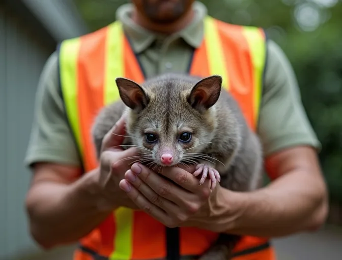 Animal handler safely recovering a deceased possum in Gong Gong
